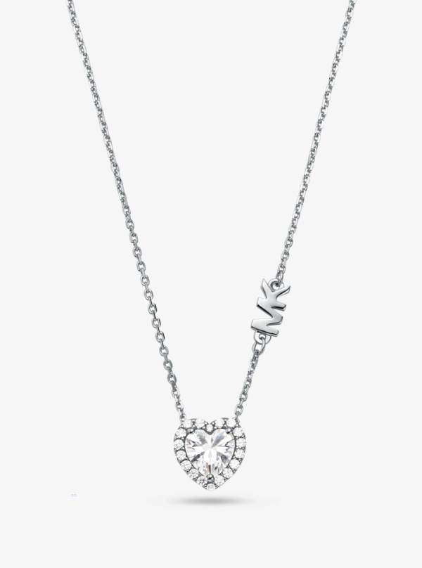 Damske Náhrdelník Michael Kors Sterling Silver Pavé Heart Strieborne - Šperky Michael Kors Lacne | NJSZB-6501